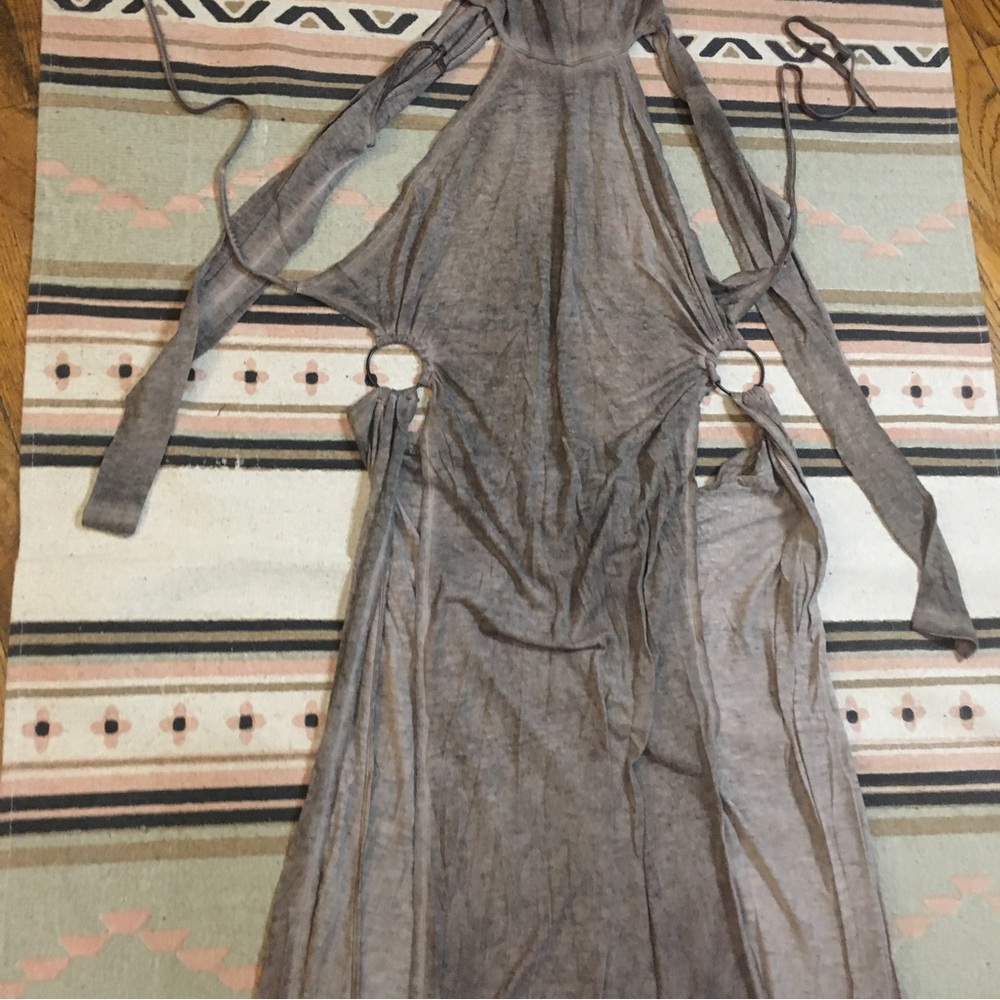 Darker Wavs Large Brown maxi dress lightweight backless high side slits New nwt